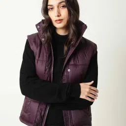 RAREISM Maroon Polyester Solid Sleeveless Jacket image 1