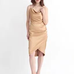 RAREISM Gold Blended Solid Sleeveless Dress image 1