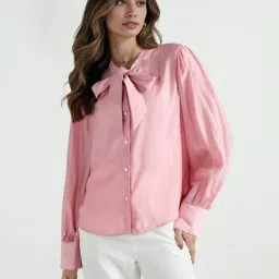 Elle Women Pink Solid Round Neck Pure Cotton Top-image-81