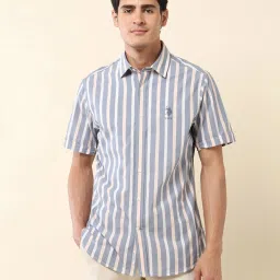 U.S. Polo Assn. Blue Cotton Regular Fit Striped Shirt image 1