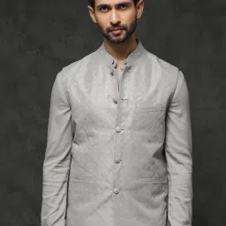 Rare Rabbit Grey Regular Fit Embroidered Bandhgala image 1