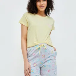 Ginger by Lifestyle Yellow Cotton Printed T-Shirt Short Set image 1