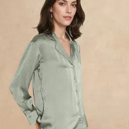 RAREISM Green Polyester Solid Long Sleeves Top image 1