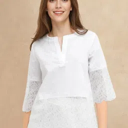 RAREISM White Cotton Solid Short Sleeves Top image 1