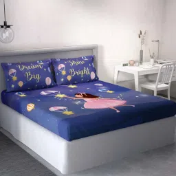 Ddecor Live beautiful Little Brats Blue 144 TC Cotton Queen Bedsheet with 2 Pillow Covers image 1