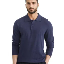 Rare Rabbit Navy Regular Fit Solid Polo T-Shirt image 1