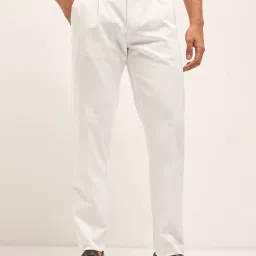 The Bear House White Regular Fit Solid Trousers image 1