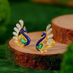 Candere by Kalyan Jewellers Peacock Collection 14k Yellow Gold Diamond Stud Earrings for Women-picture-27