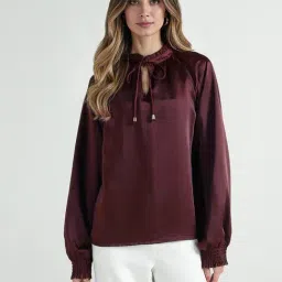 Elle Women Maroon Solid Round Neck Top-image-8