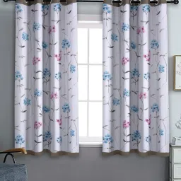 Cortina Polyster Grey Floral Reversible Blackout Eyelet Window Curtains -Set of 2 image 1