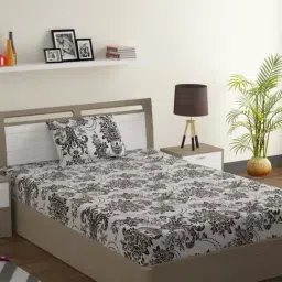 Swayam Sparkle Floral Brown 120 TC Cotton Blend Single Bedsheet with 1 Pillow Cover-image-14