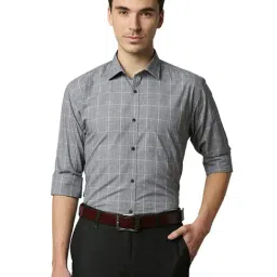 Park Avenue Grey Slim Fit Check Shirt-image-87