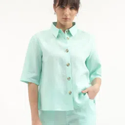 United Colors of Benetton Mint Green Linen Regular Fit Shirt-picture-33