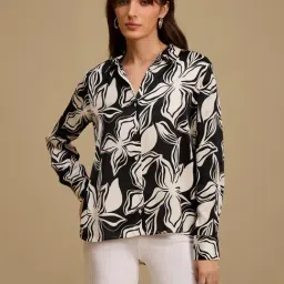 KAZO Black Satin Floral Shirt-image-37
