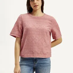 Levi's Pink Cotton Regular Fit Self Pattern Top-image-94