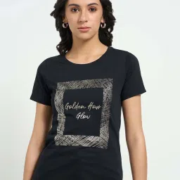 Honey By Pantaloons Jet Black Cotton Regular Fit Printed T-Shirt image 1