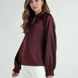 Elle Women Maroon Solid Round Neck Top image 3
