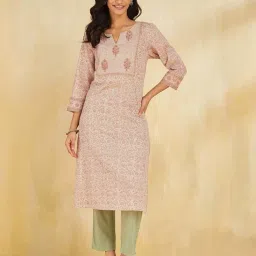 Fabindia Beige Cotton Regular Fit Printed Kurtas image 1