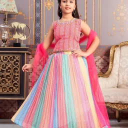 Aarika Girls Pink Embroidered Lehenga Choli Set image 1