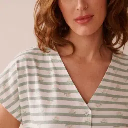 La Vie En Rose Green Cotton Regular Fit Striped Sleepwear Shirt image 4