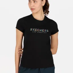 Skechers Black Cotton Printed Sports T-Shirt image 1
