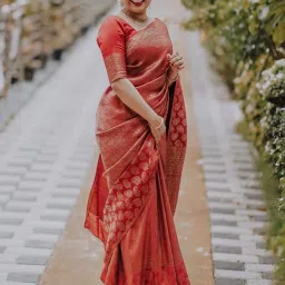 Anjaneya Sarees Red Silk Woven Saree With Unstitched Blouse image 1