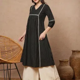 Kami Kubi Black A-Line Striped Kurtas image 3