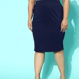 BUYNEWTREND Navy Plus Size Pencil Skirt image 1