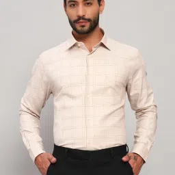 Cantabil Beige Cotton Regular Fit Checks Shirt image 1