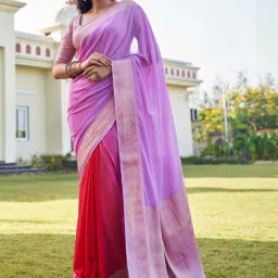 Vardha Lavender & Red Saree With Unstitched Blouse image 1