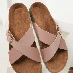 Mozafia Women's Pink Cross Strap Sandals image 1