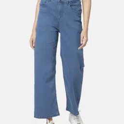 People by Pantaloons Blue Cotton Mid Rise Flared Jeans-picture-23