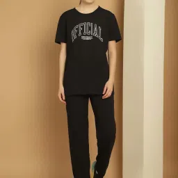 Vimal Jonney Black Cotton Printed Sports T-Shirt Track Pant Set image 1