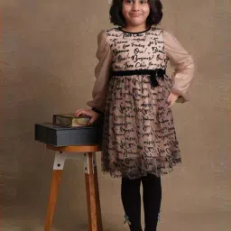 One Friday Kids Beige Printed Regular Fit Dress-picture-15