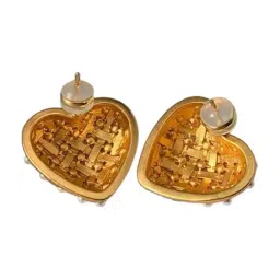 OOMPH Gold Heart Large with PearlsStuddedStud Earrings image 4