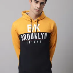 Cantabil Yellow & Black Regular Fit Printed Hooded Sweatshirt image 1