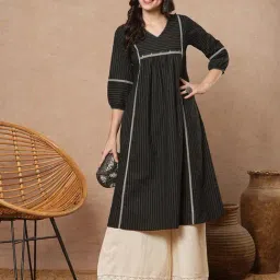 Kami Kubi Black A-Line Striped Kurtas image 5