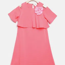 Sera Girls Pink Solid Layered A-Line Dress-image-92