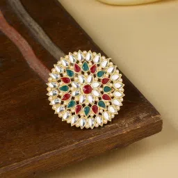 NVR Traditional Ethnic Kundan Meenakari Gold Plated Ajustable Finger Ring for Women image 1