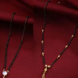 NVR Black Gold-Plated Beaded Mangalsutra with AD Stone for Women - Set of 2 image 1