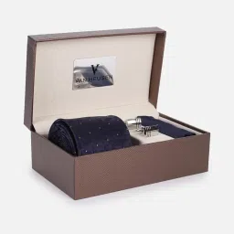 Van Heusen Navy Embroidered Tie with Pocket Square & Cufflink image 1