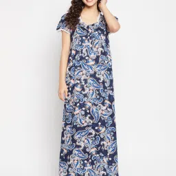 Clovia Blue Printed Night Dress image 1