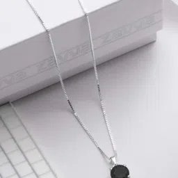 Zavya 925 Silver Eclipse Black CZ Elegance Rhodium-Plated Pending with Chain for Women image 1