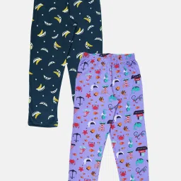 Kiddopanti Boys Navy & Purple Cotton Printed Regular Fit Nightwear Bottoms - Pack of 2 image 1