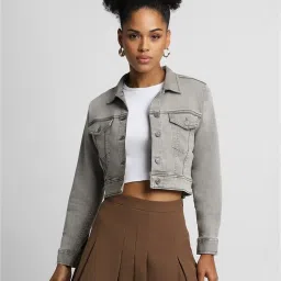Forever 21 Grey Regular Fit Cropped Jacket image 1