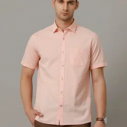 Cavallo By Linen Club Orange Linen Slim Fit Shirt image 1