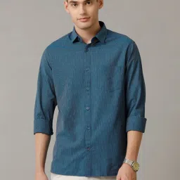 Cavallo By Linen Club Blue Linen Contemporary Fit Texture Shirt image 1