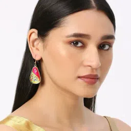 OOMPH Combo of 2 Rani Pink & Mint Green Meenakari Ethnic Drop Earrings image 3