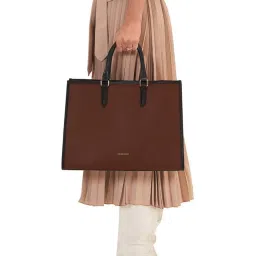 Miraggio Brown Solid Large Tote Handbag image 2