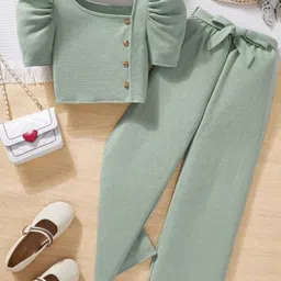 ZG GARMENTS Kids-Girls Cotton Blend Solid Clothing Set-image-9